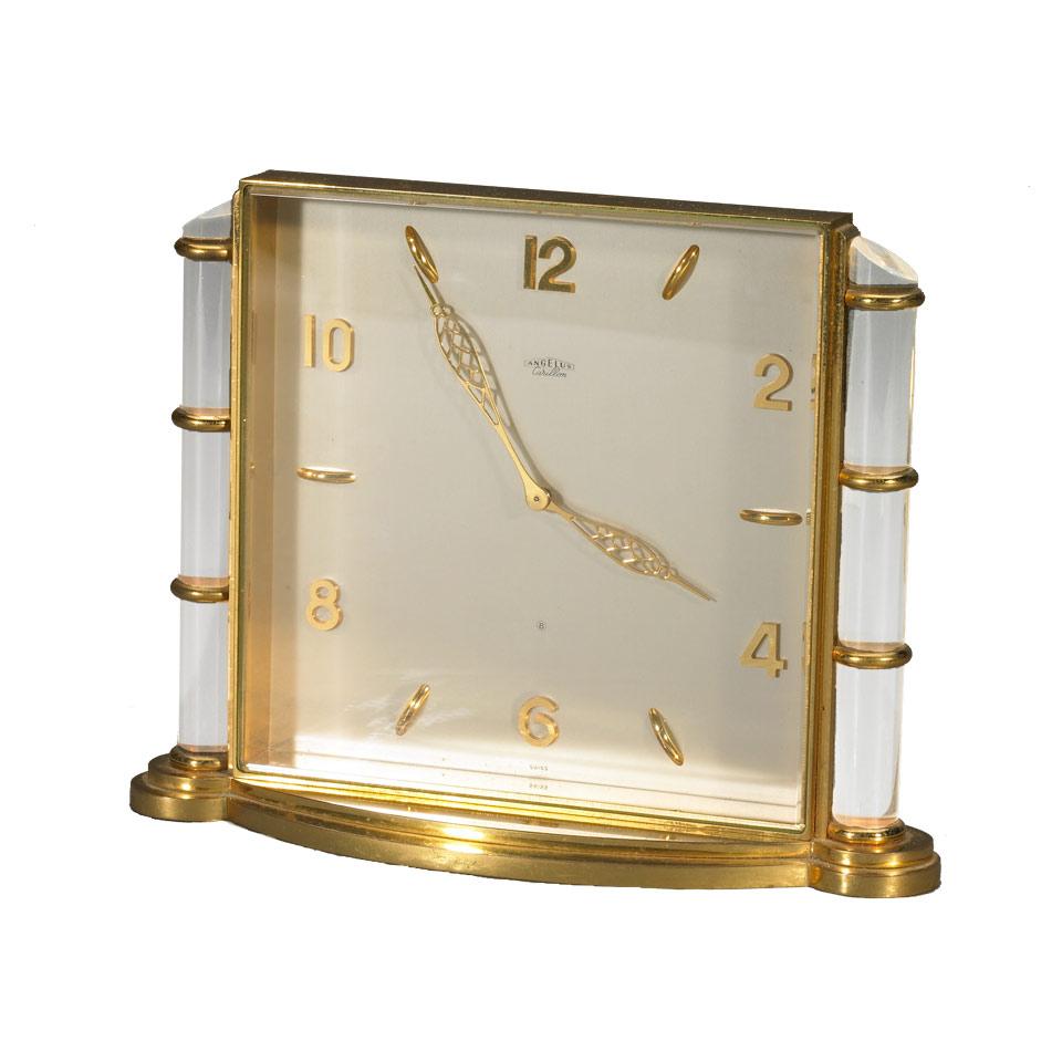 Angelus ‘Carillon’ Swiss Gilt Brass and Glass Eight Day Striking Desk Clock, c.1970