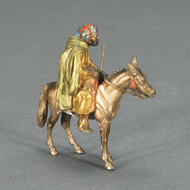 Franz Bergman Style Small Cold Painted Bronze Figure of a Moor on a Donkey, late 19th century