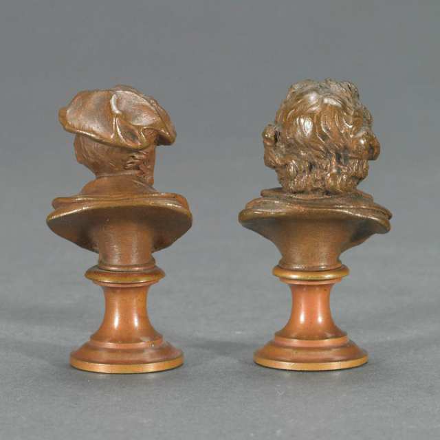 Two French Patinated Bronze Bust Form Desk Seals, Beethoven and Wagner, late 19th century