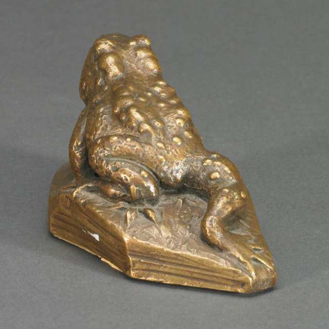 Roman Bronze Works Gilt Bronze Model of a Toad on Naturalistic Base, signed Bruce, mid 20th century