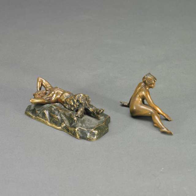 Austrian School, Associated Two Piece Erotic Group, Satyr and Nude, c.1920