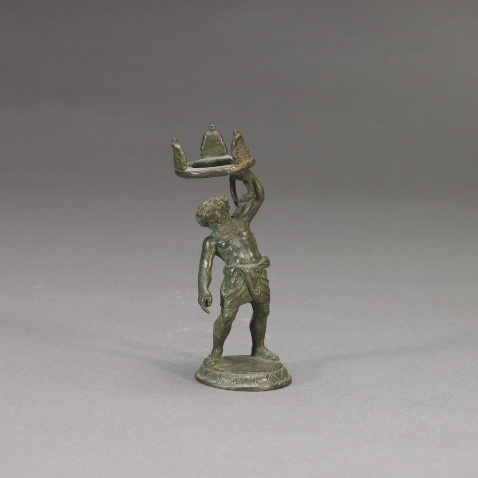 After the Ancient, Small Neapolitan Grand Tour Figure Zeus with Serpent Supporting Tripartite Ring Mount, 19th century