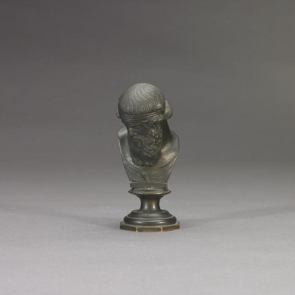 After the Ancient, Small Neapolitan Bronze Bust of Zeus, 19th century