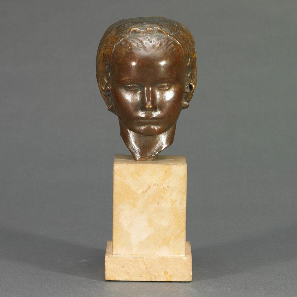 Patinated and Gilt Bronze Head of a Renaissance Maiden, mid 20th century 
