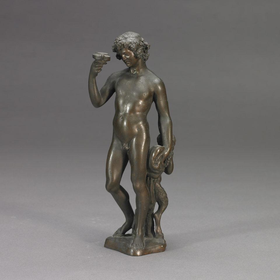 After Michelangelo, Patinated Bronze Group of Bacchus and Satyr, 19th/20th century