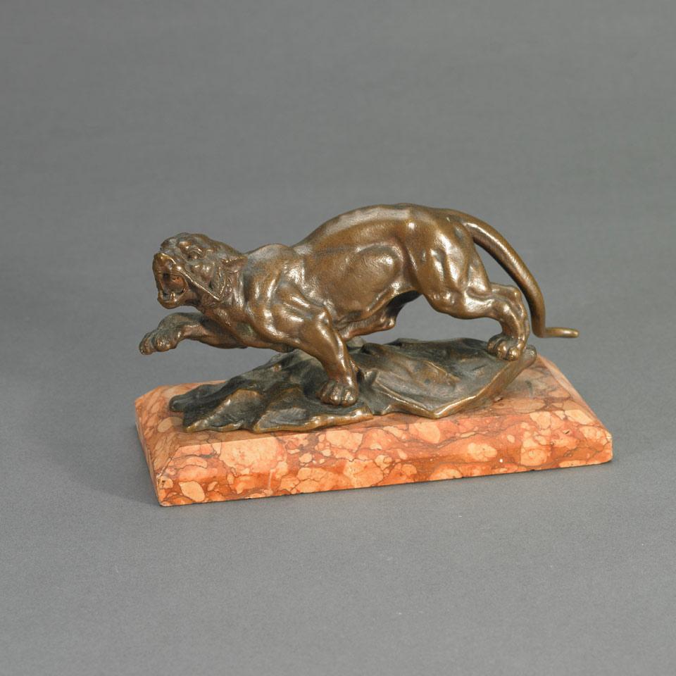 French Patinated Bronze Figure of a Rampant Tiger, c.1900
