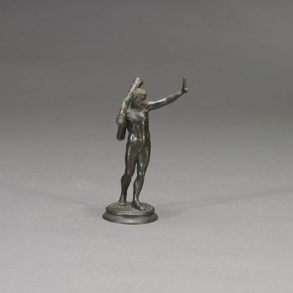 After the Ancient, Small Neapolitan Grand Tour Bronze Figure of Hercules with Club, 19th century