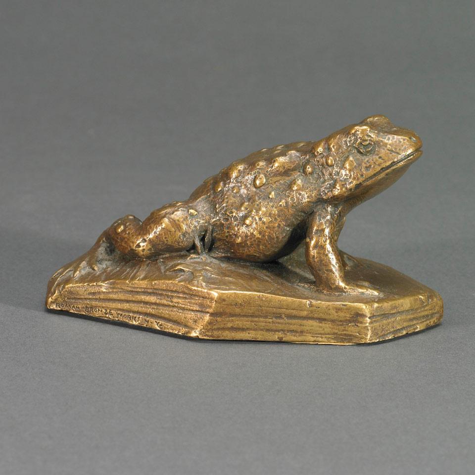 Roman Bronze Works Gilt Bronze Model of a Toad on Naturalistic Base, signed Bruce, mid 20th century