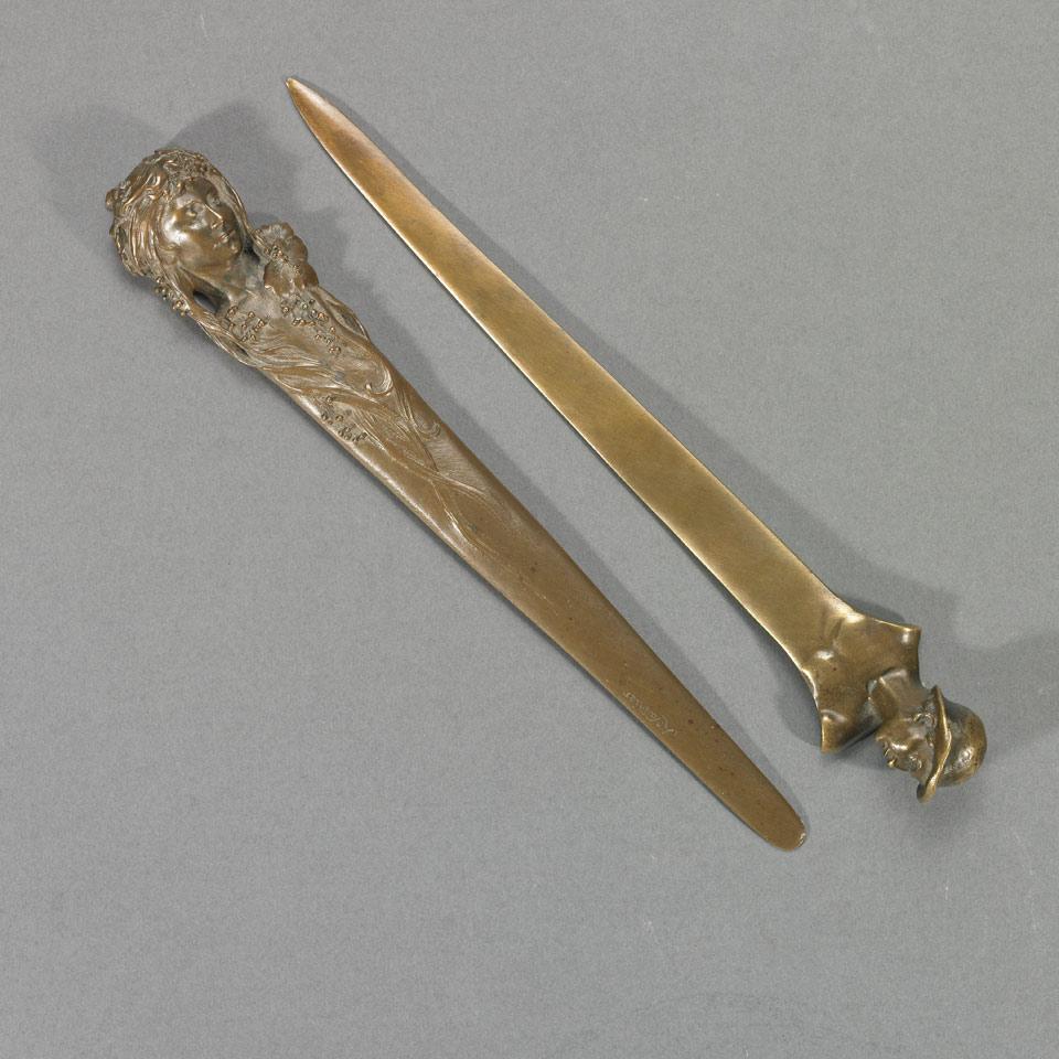 Two Austrian Bronze Bust Form Letter Openers, c. 1900