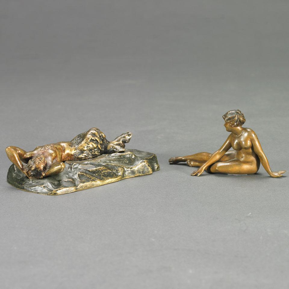 Austrian School, Associated Two Piece Erotic Group, Satyr and Nude, c.1920