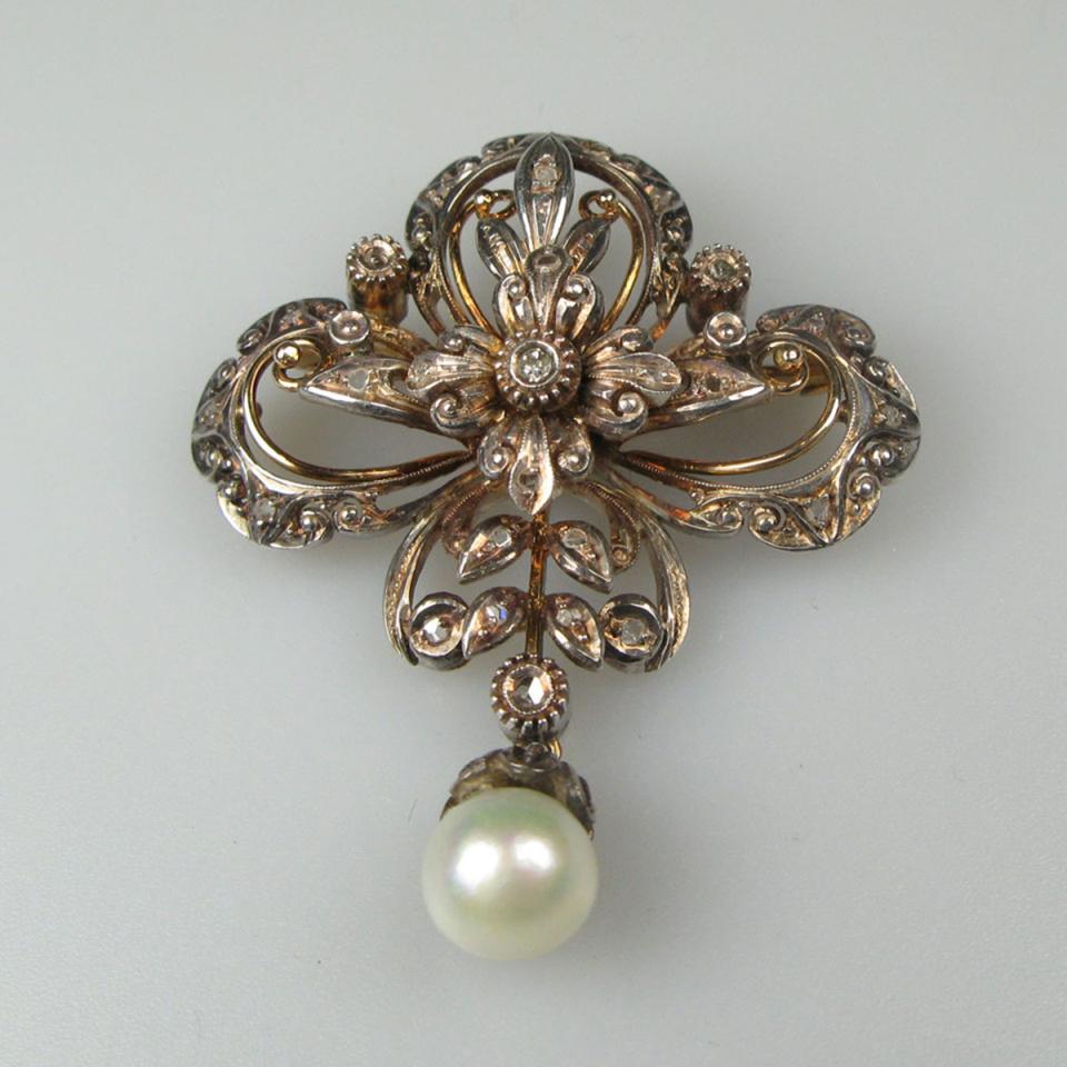 10k Yellow Gold And Silver Filigree Brooch/Pendant