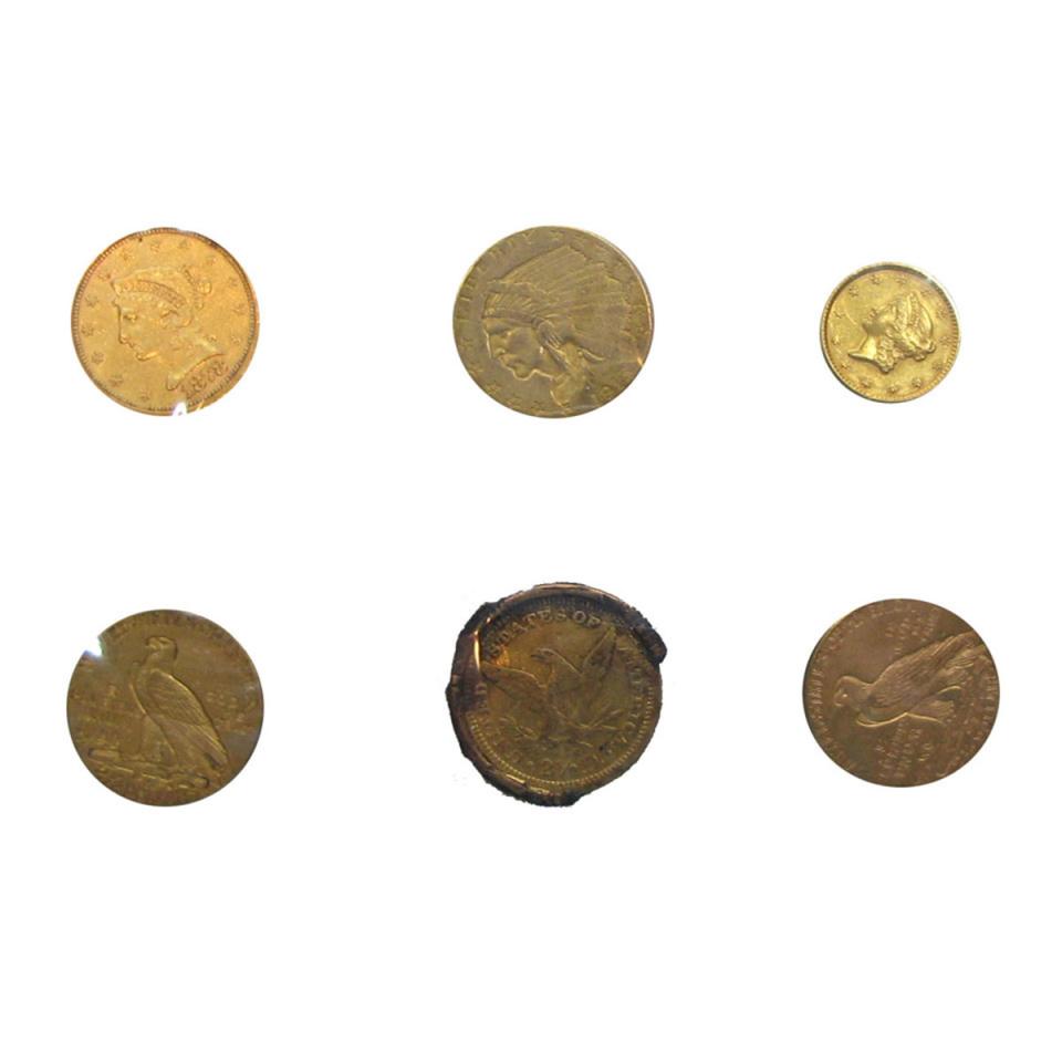 5 Various American 2 & 1/2 Dollar Gold Coins