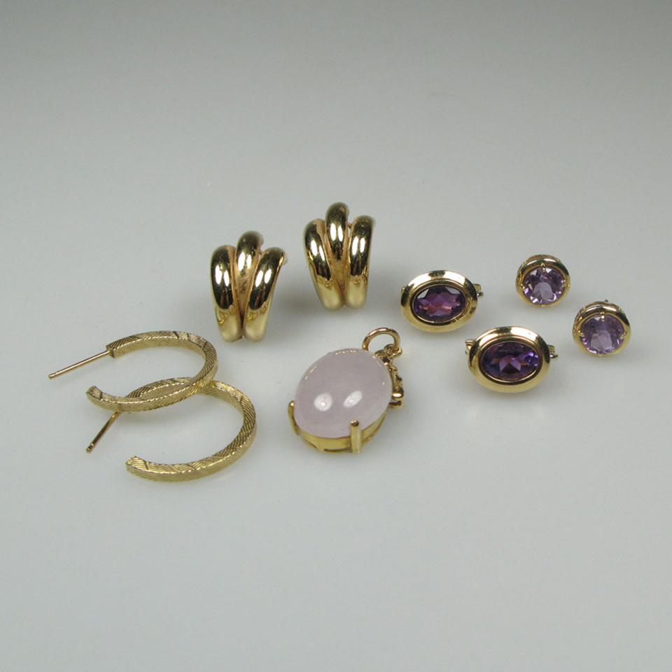 4 Pairs Of 14k Yellow Gold Earrings