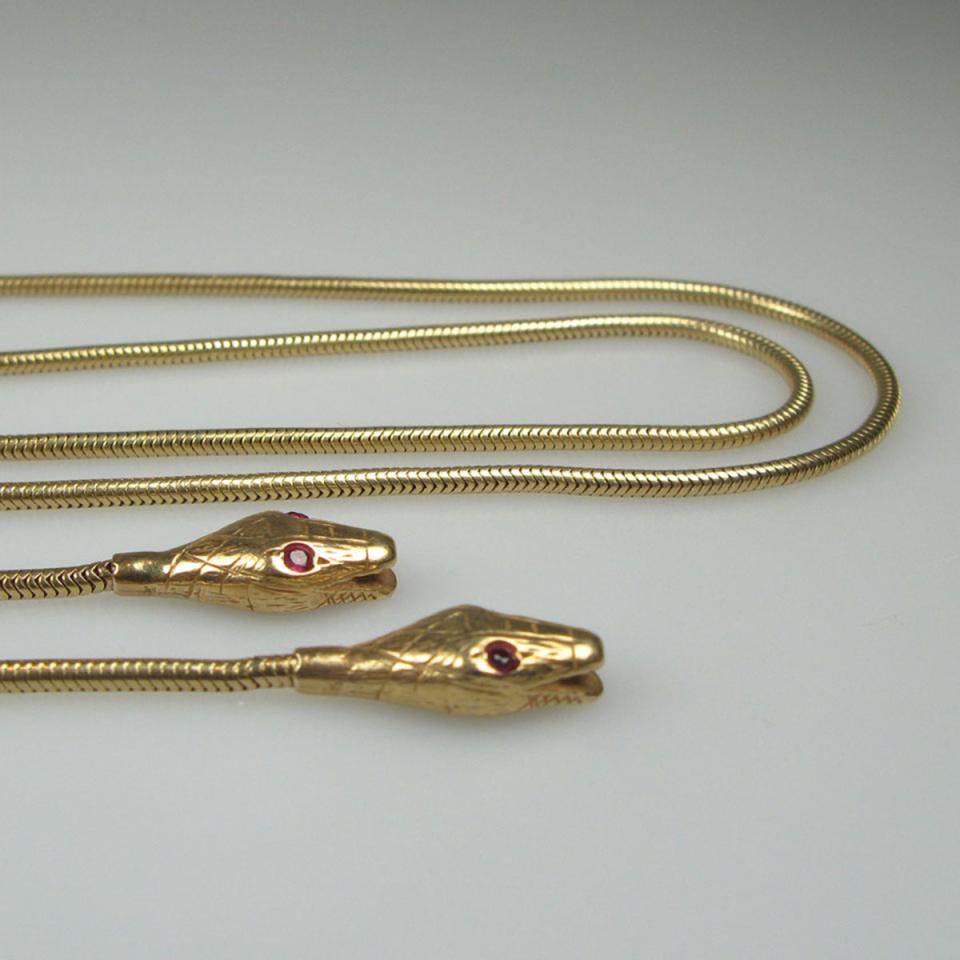 14k Yellow Gold Serpentine Bolo-Style Necklace