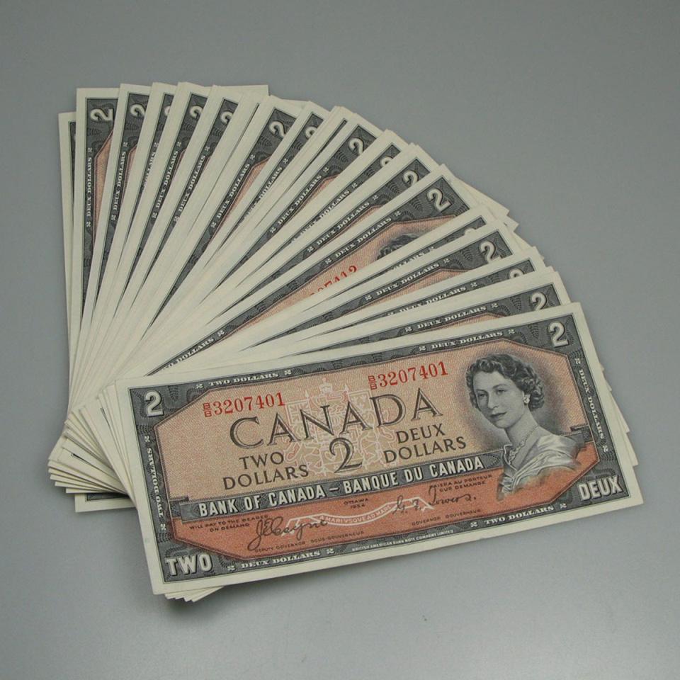 50 Canadian 1954 $2 “Devil’s Face” Bank Notes