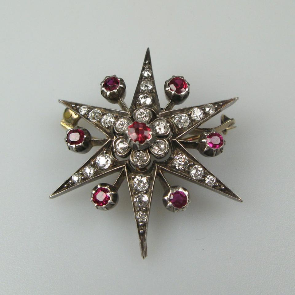 14k Yellow Gold And Silver Starburst Brooch