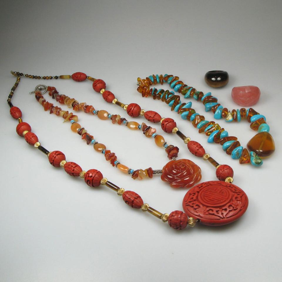 Single Strand Amber And Turquoise Bead Necklace
