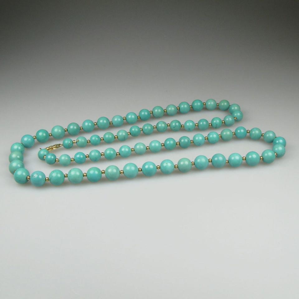 Single Graduated Strand Of Turquoise Beads
