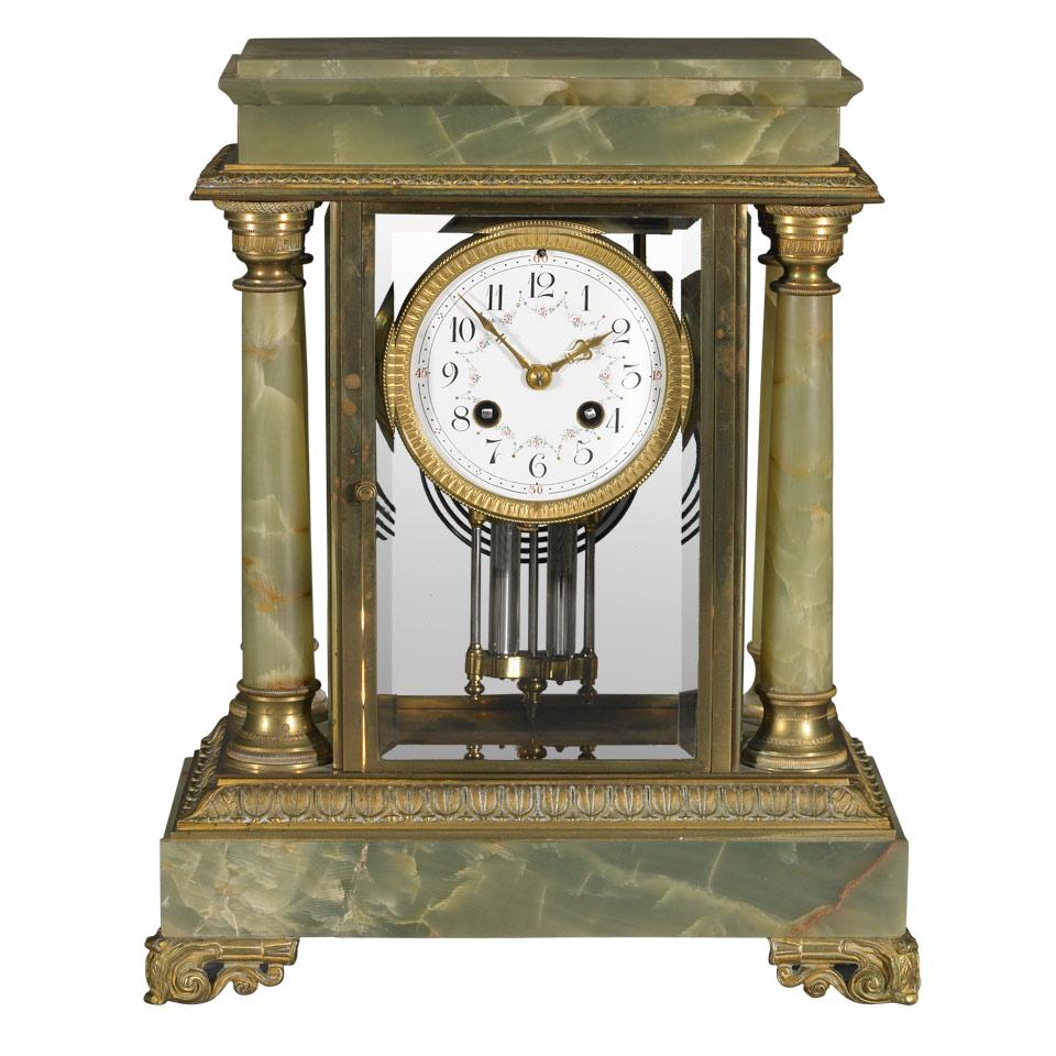 French Onyx and Gilt Bronze Four Glass Mantel Clock, c.1910