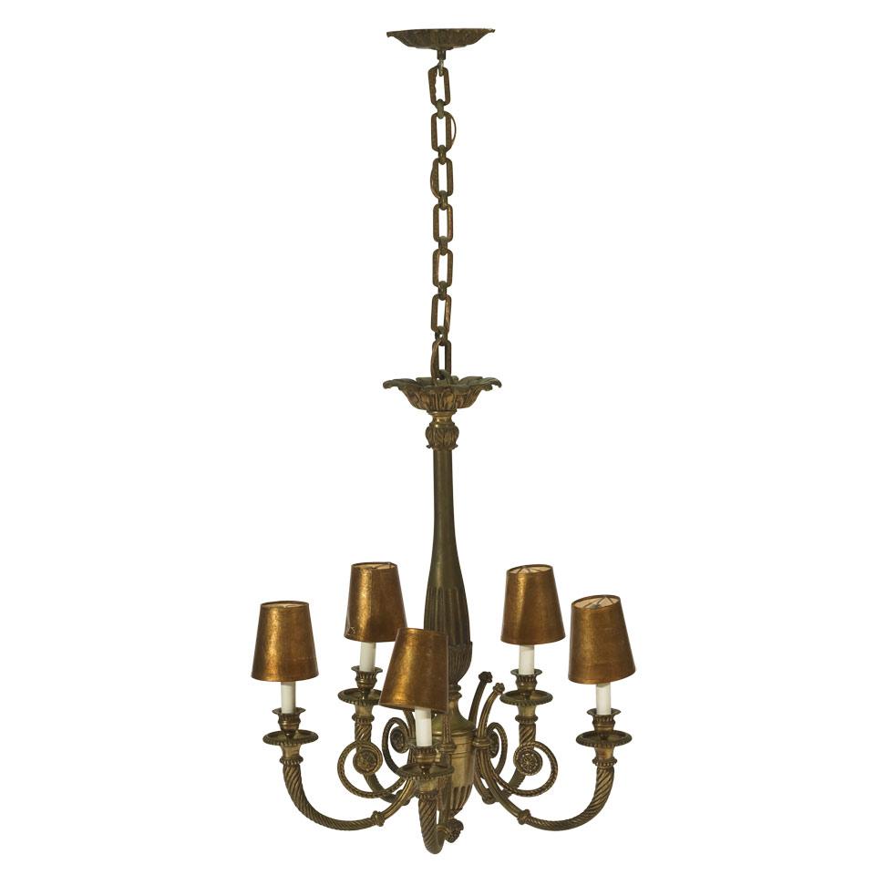 French Second Empire Style Gilt Metal Five Light Chandelier