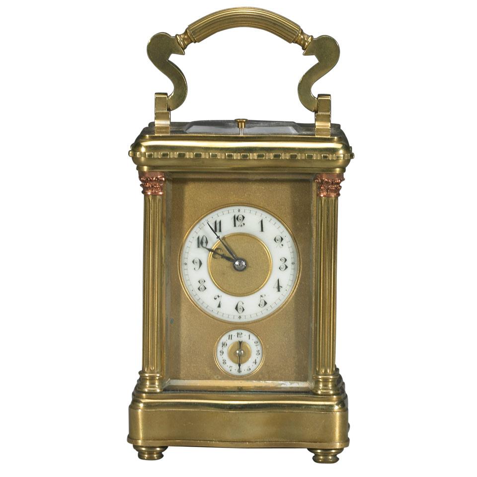 Gilt Brass Repeating Carriage Clock with Alarm, A. H. Rodanet, Paris, c.1900