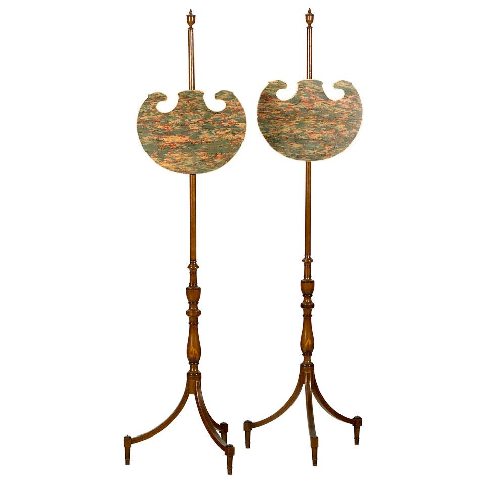 Pair Regency Paint and Gilt Decorated Mahogany Pole Screens, early 19th century
