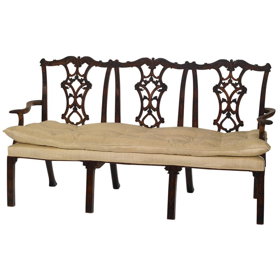 Carved Mahogany Triple Chair-Back Settee