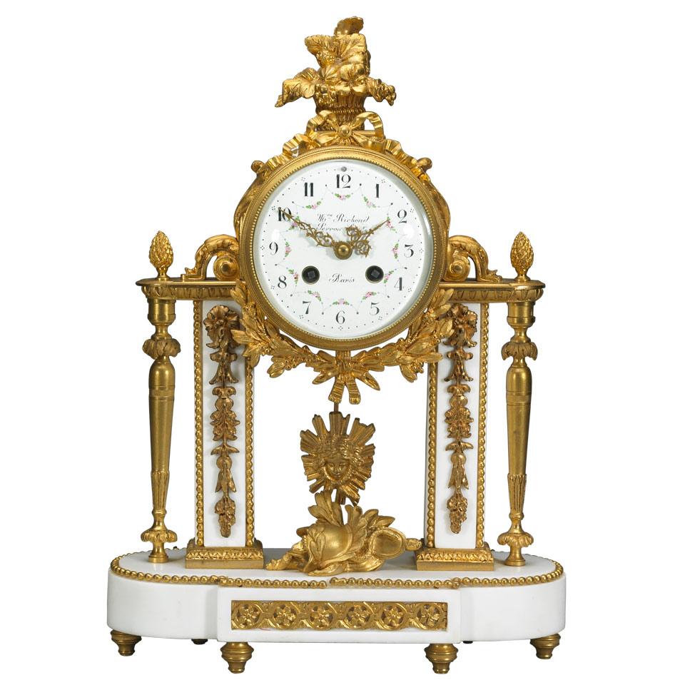 Louis XVI Style Ormolu Mounted White Marble Mantle Clock, 20th century
