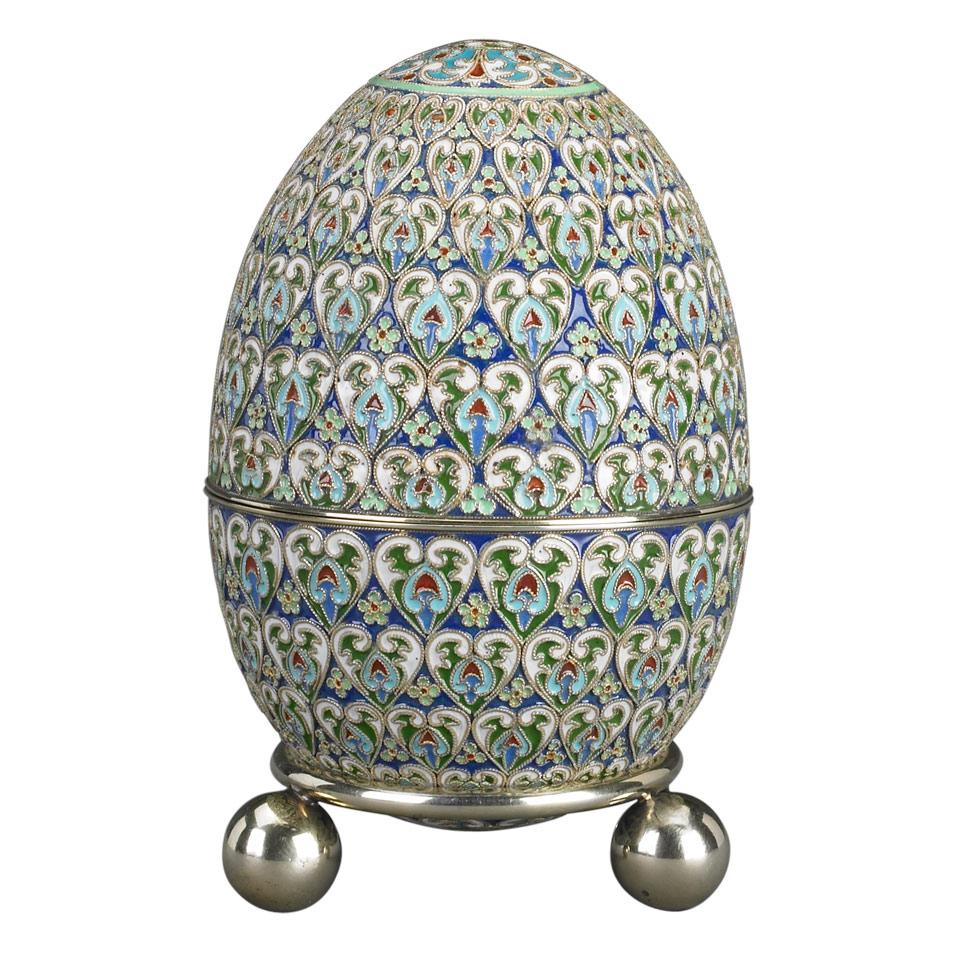 Russian Silver and Cloisonné Enamel Egg