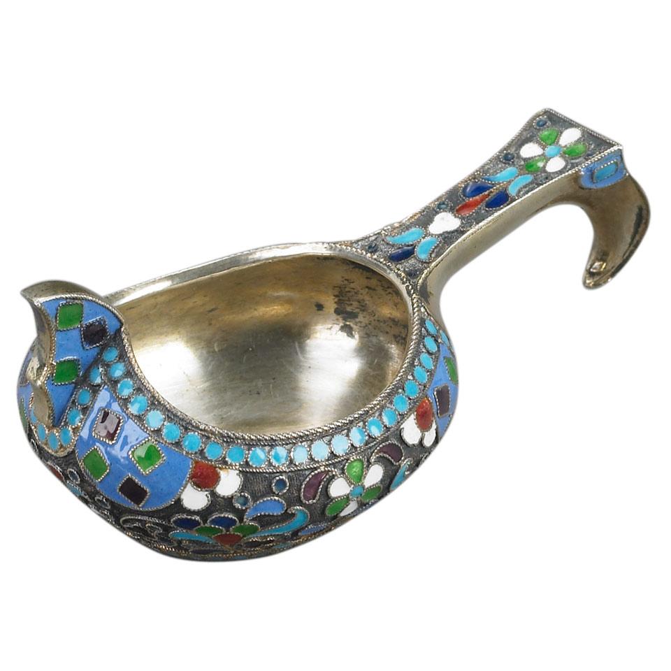 Russian Cloisonné Enameled Silver-Gilt Small Kovsh, Moscow, c.1908-17