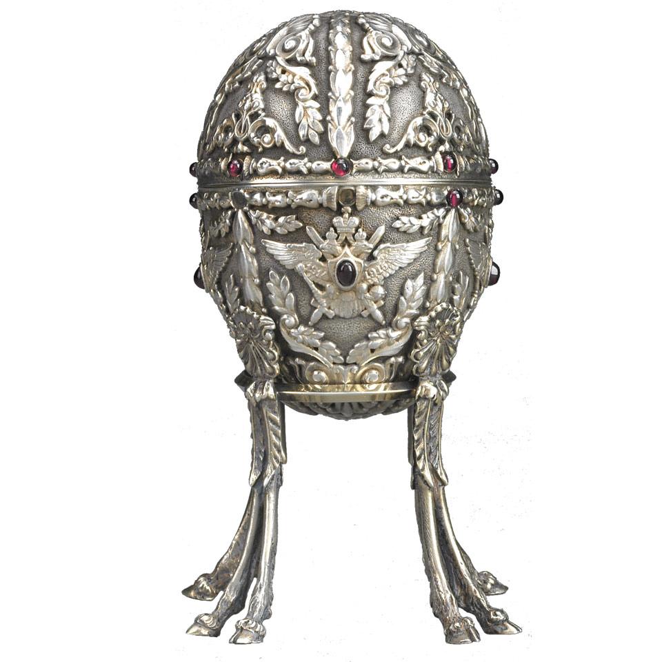 Russian Silver-Gilt Egg with Stand