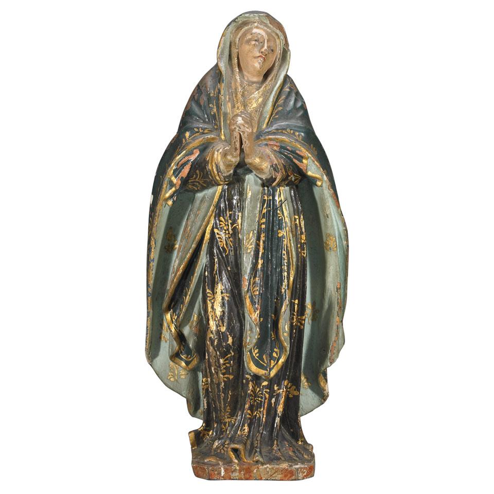 Italian Carved, Polychromed and Parcel Gilt Figure of the Sorrowful Virgin, 19th century