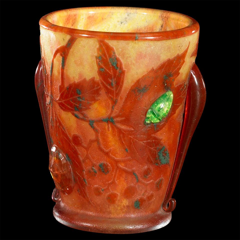 Daum Applied and Cameo Decorated Glass Vase, c.1900