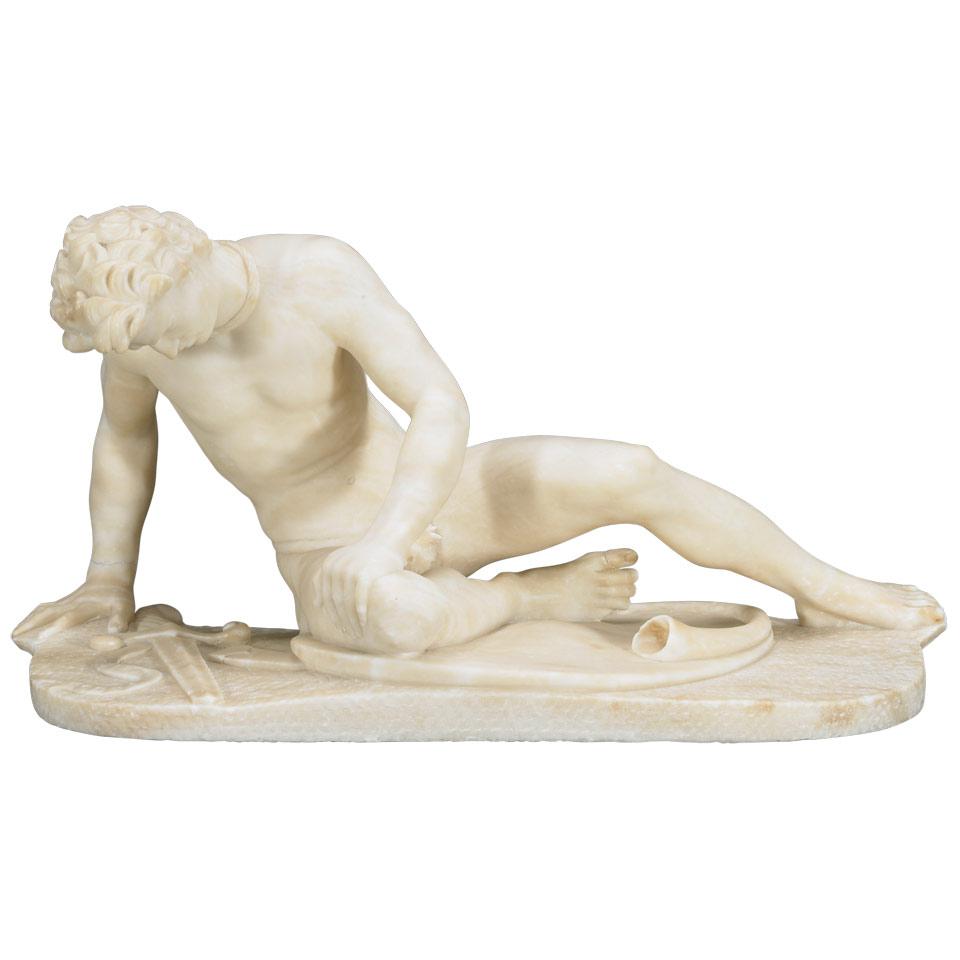 After The Antique, Italian Alabaster Figure of The Dying Gaul, c.1900