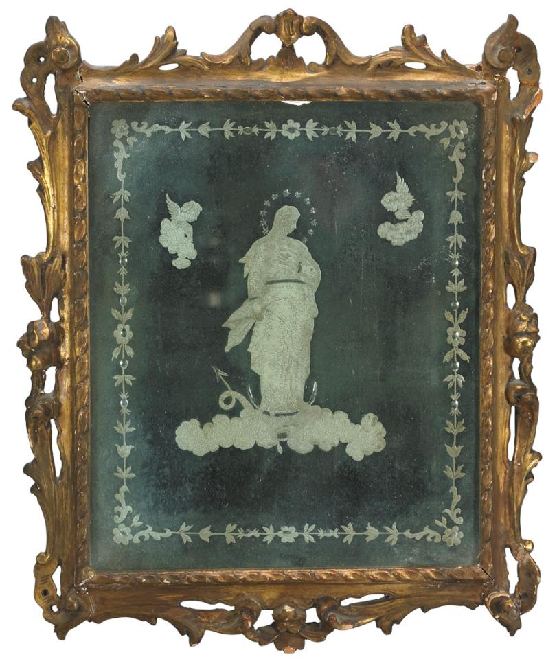 Italian Giltwood Etched Mirror of Virgin Mary, 19th century