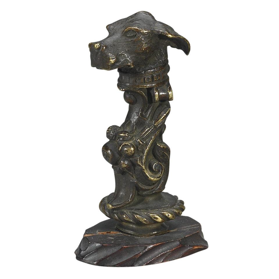 Austrian Bronze Dog Form Cane Handle, 19th century