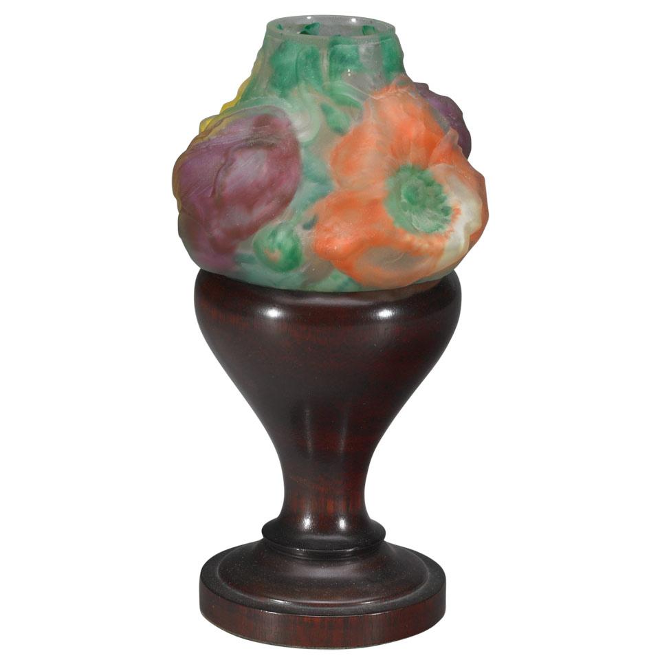 Pairpoint Puffy Three Colour Poppy Pattern Candle Lamp