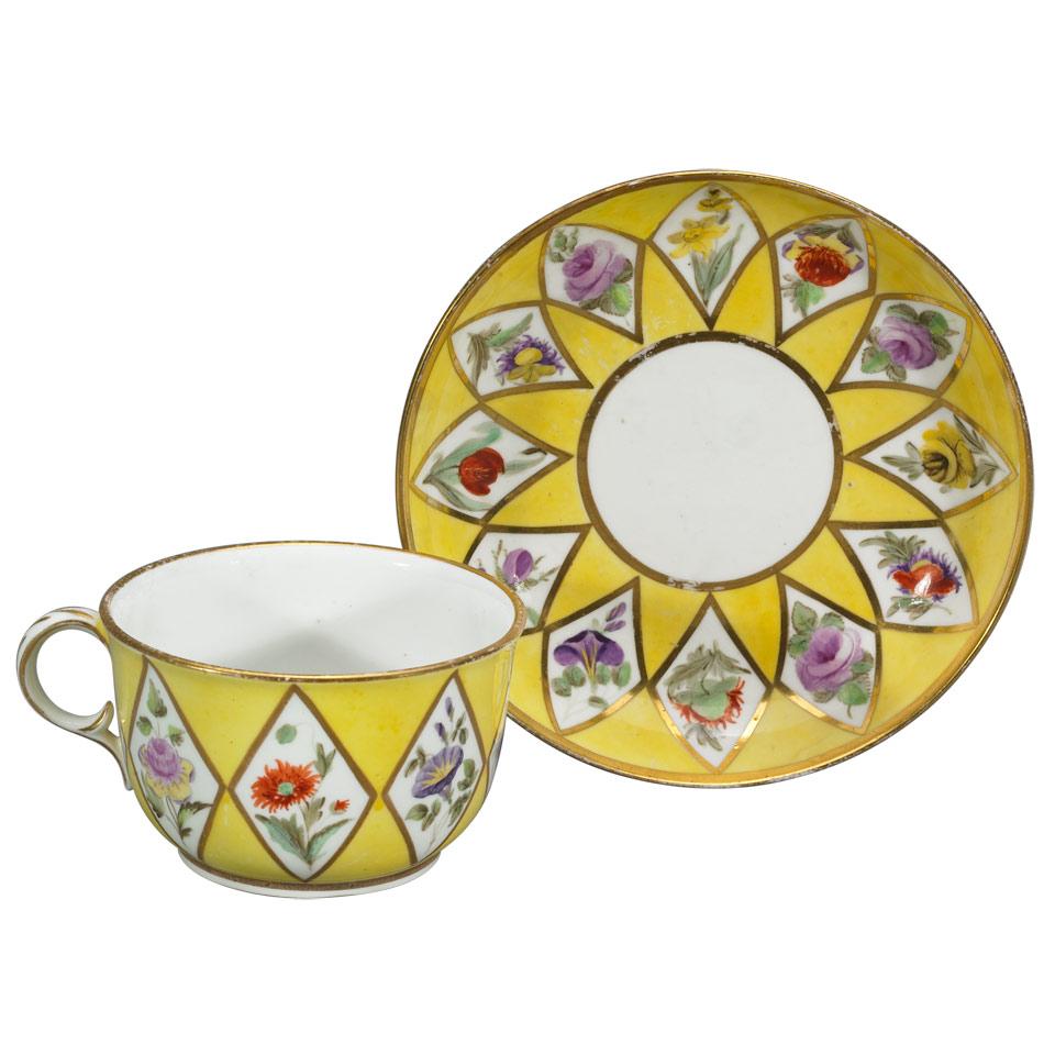 English Porcelain Yellow-Ground Cup and Saucer, c.1800