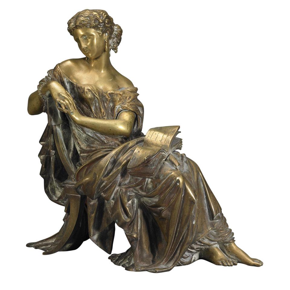 French Gilt Bronze Figure of a Seated Classical Muse with Book, After the Model by Mathurin Moreau (1822-1912), c.1870