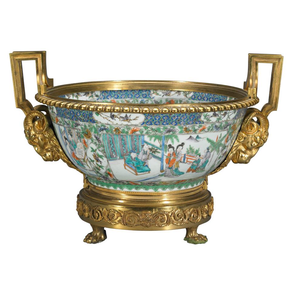 Ormolu Mounted Chinese Export Porcelain Famille Verte Bowl, mid 19th century