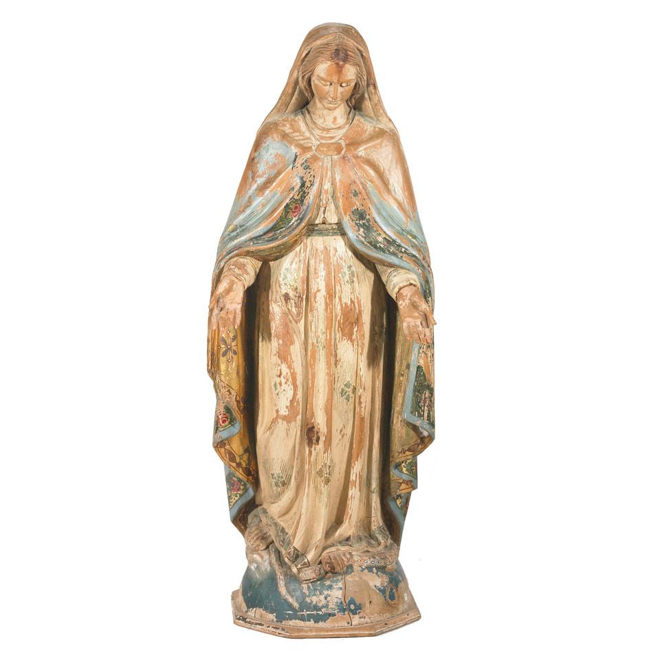 Carved and Polychromed Figure of the Virgin Immaculata, 19th century