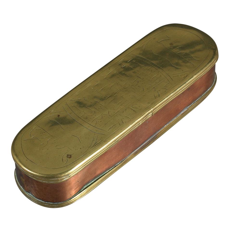 Dutch Engraved Brass and Copper Tobacco Box, 18th century