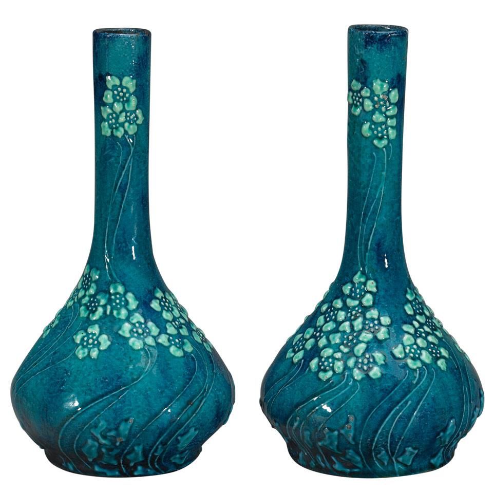 Pair of Wardle Sea Green Glazed Earthenware Vases, for Liberty & Co., c.1900
