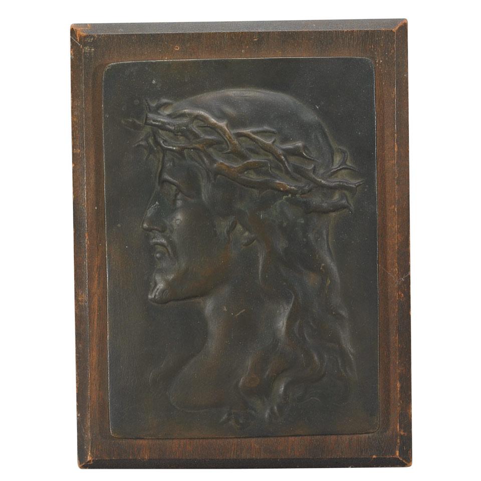 Bronze Relief Portrait Plaque, Christ Wearing Crown of Thorns, 19th century