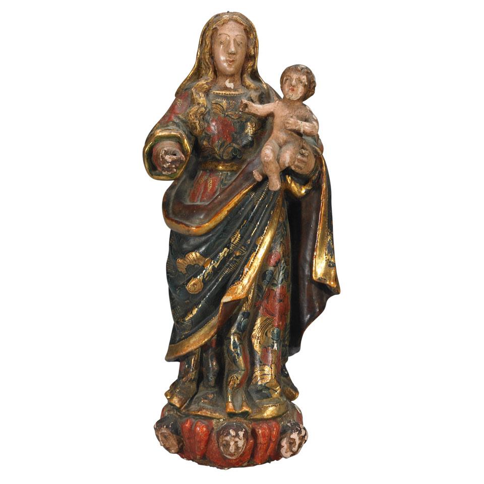 Italian Carved, Polychromed and Parcel Gilt Figure of the Virgin Immaculata and Child, 19th century