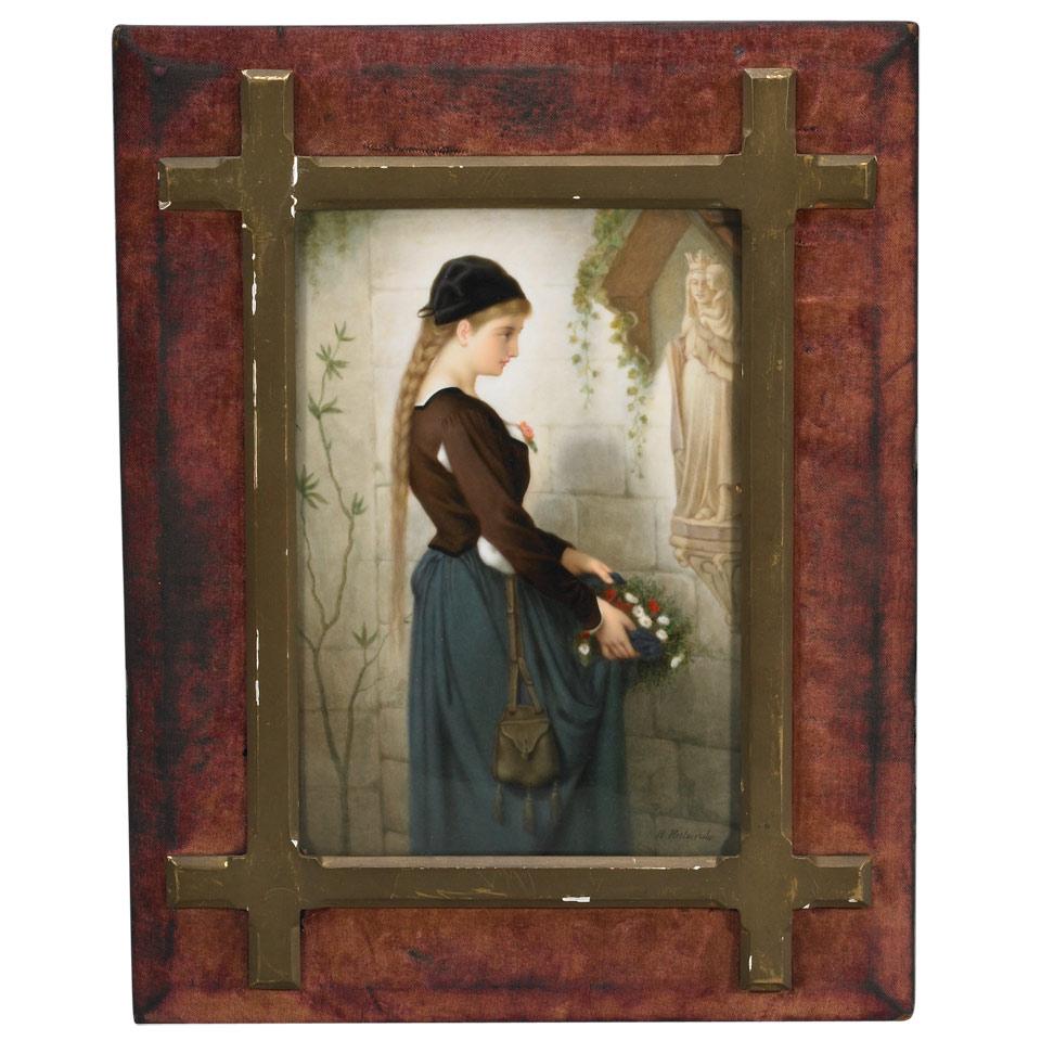 Berlin Rectangular Plaque of a Young Woman at a Shrine, late 19th century