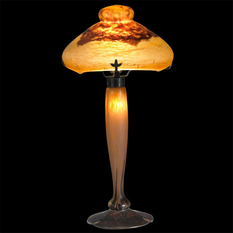 Daum Mottled Glass Table Lamp, c.1910