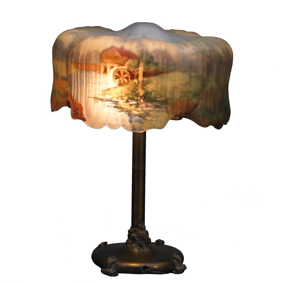Pairpoint Reverse Painted Glass and Gilt Metal Table Lamp