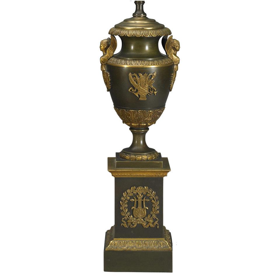 French Neo-Classical Style Ormolu Mounted Bronze Urn Form Table Lamp, 20th century