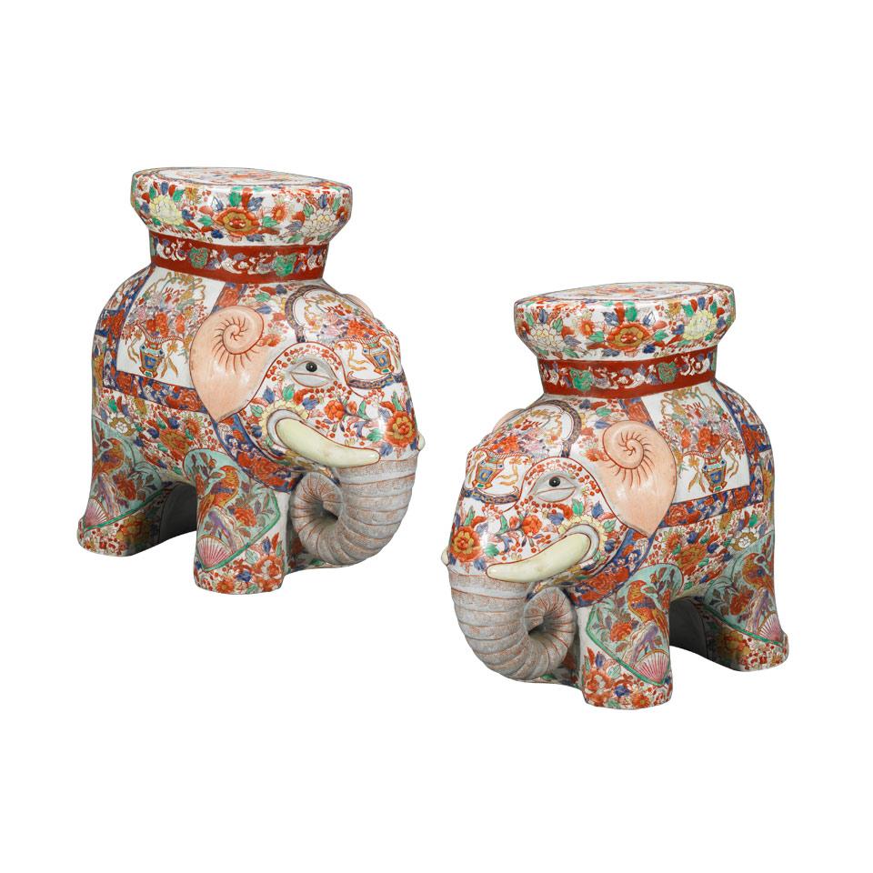 Pair Chinese Export Porcelain Elephant Form Garden Stools, mid 20th century